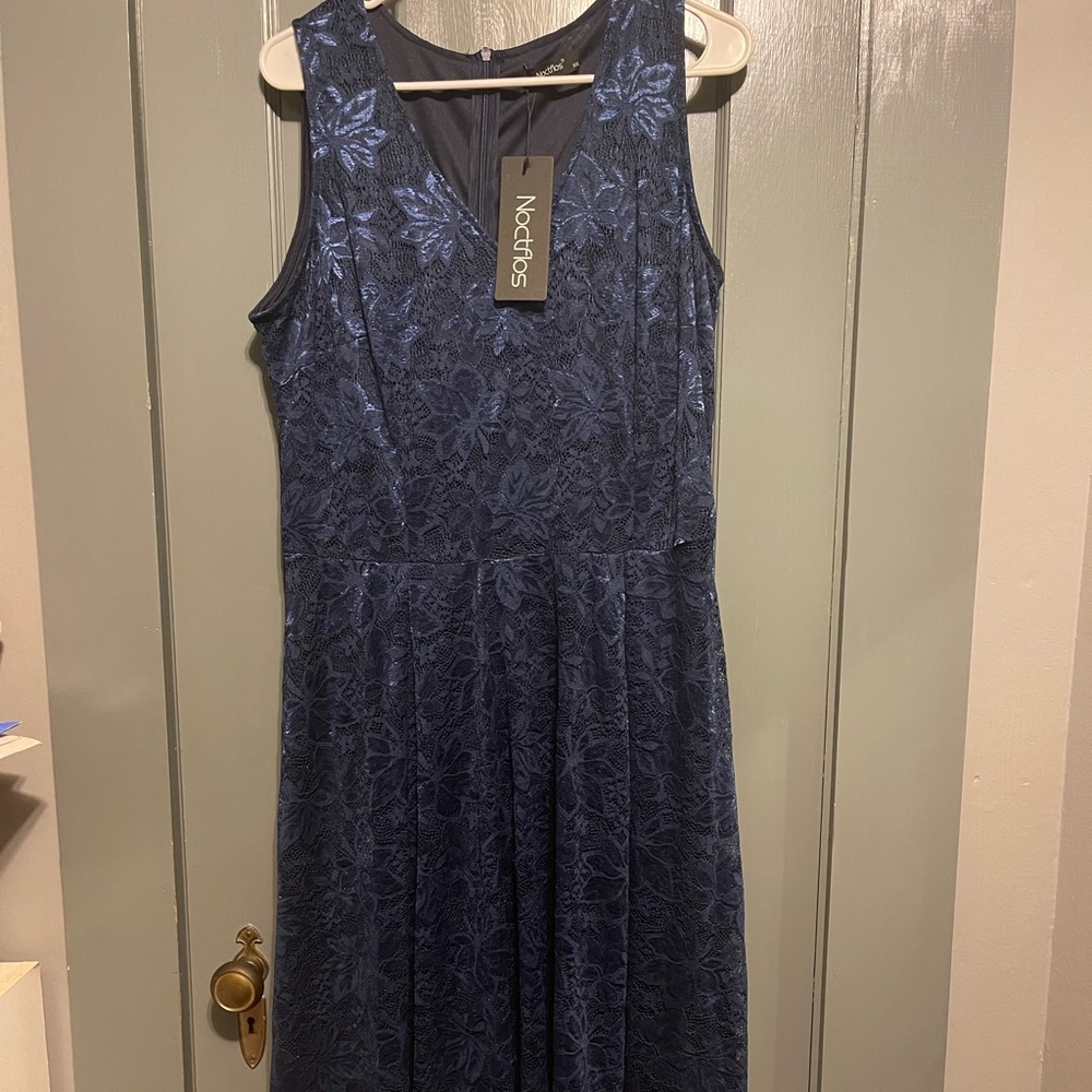 Noctflos Women's 3/4 Sleeves Lace Fit & Flare Midi Cocktail Dress NWT XXL